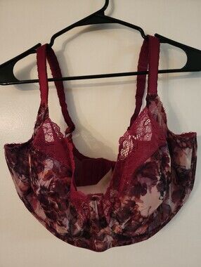 Panache Jasmine Underwire Balconette Women’s Lace-Trim Floral Bra in Burgundy